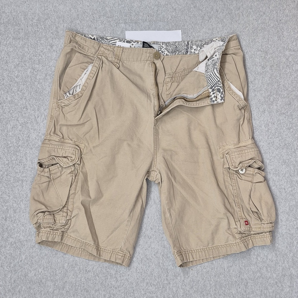 Quiksilver Edition Men Shorts 36 Khaki Cargo Canvas Button 10" Inseam Outdoor